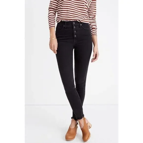 Madewell 10" High-Rise Skinny Jeans in Berkeley Black Women's 27 Tall Button Fly - Picture 7 of 9